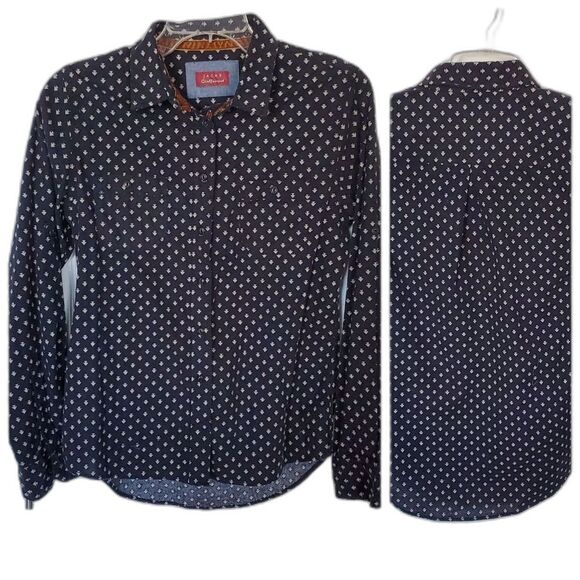 NWT Jachs Girlfriend Women's Button-down Shirt Small Blue Cream Cotton Flannel - Picture 2 of 9